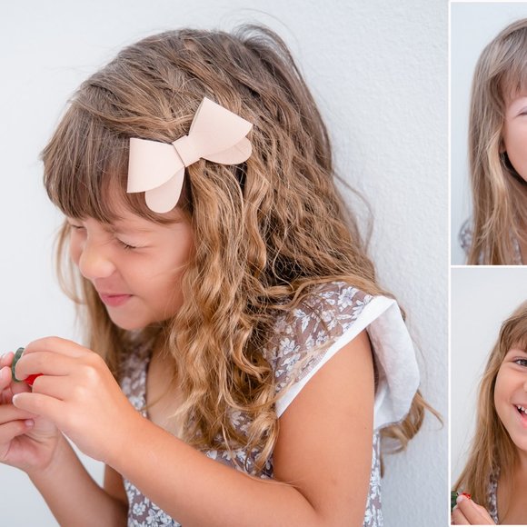 Girls' Non-Slip Fully Lined Alligator Faux Leather Bow Hair Clips (Set of 4-Zoe) - Picture 3 of 5